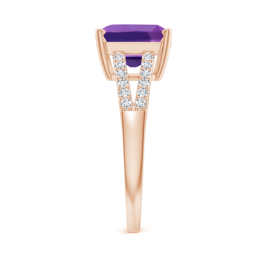 9mm AAAA Solitaire Emerald-Cut Amethyst Split Shank Ring in 18K Rose Gold side 299