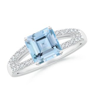 7mm AAAA Solitaire Emerald-Cut Aquamarine Split Shank Ring in White Gold