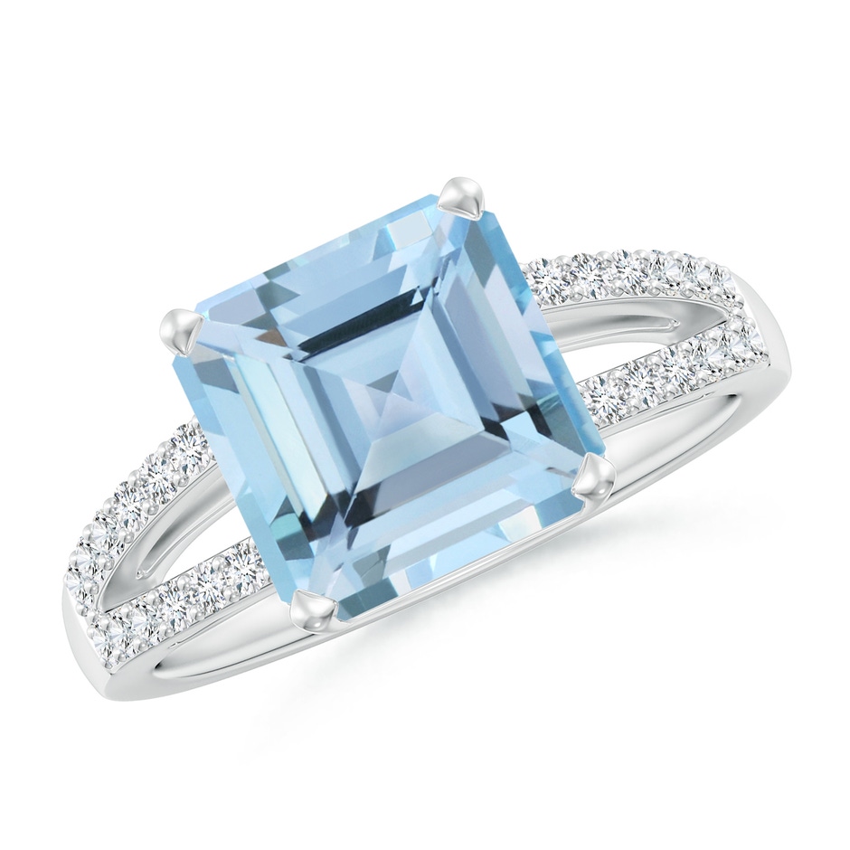 9mm AAAA Solitaire Emerald-Cut Aquamarine Split Shank Ring in White Gold 