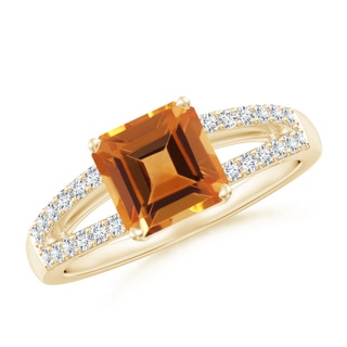 7mm AAA Solitaire Emerald-Cut Citrine Split Shank Ring in Yellow Gold