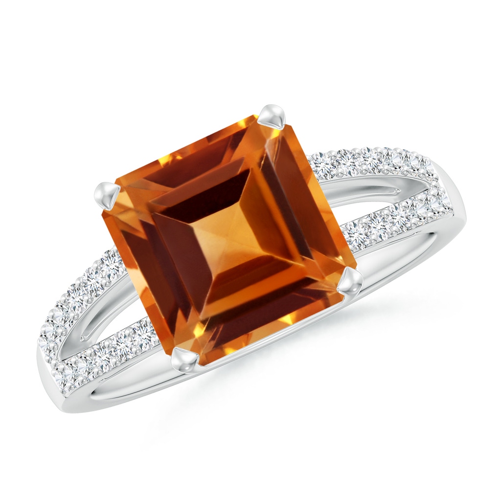 9mm AAAA Solitaire Emerald-Cut Citrine Split Shank Ring in White Gold