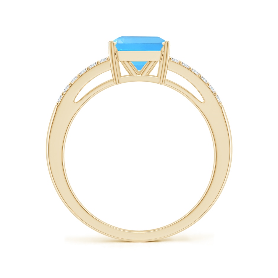 7mm AAAA Solitaire Emerald-Cut Swiss Blue Topaz Split Shank Ring in Yellow Gold side-1