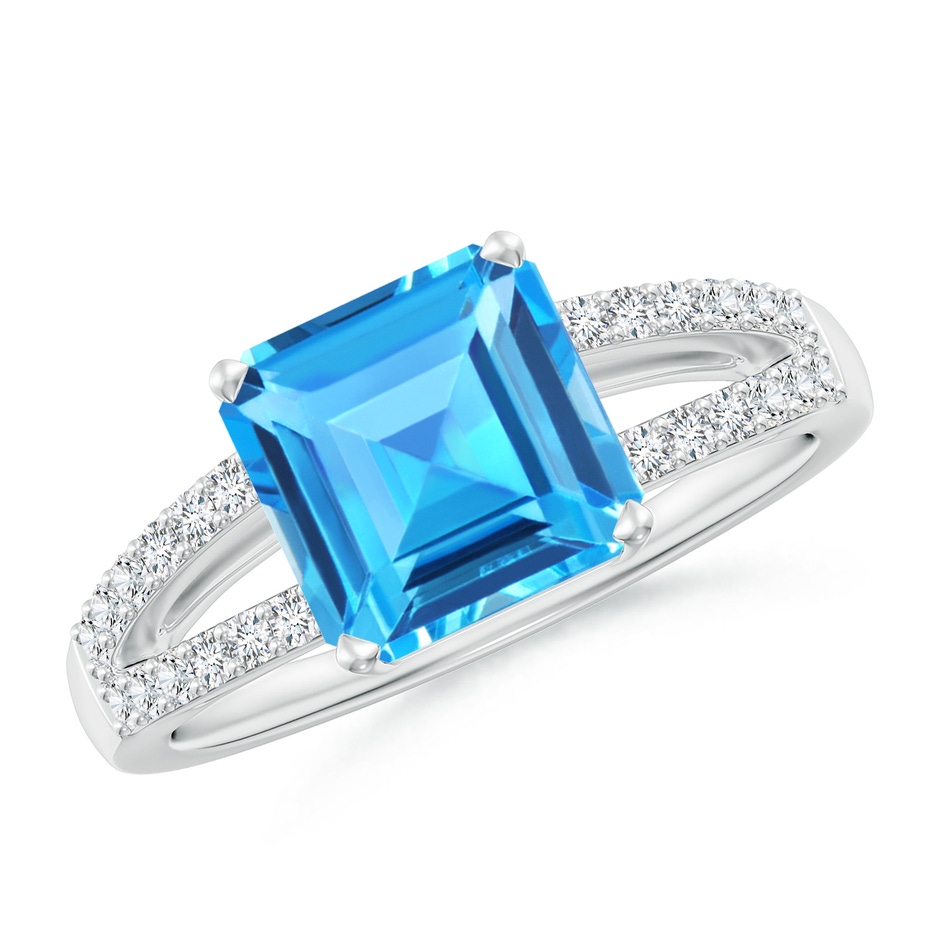 8mm AAAA Solitaire Emerald-Cut Swiss Blue Topaz Split Shank Ring in P950 Platinum 