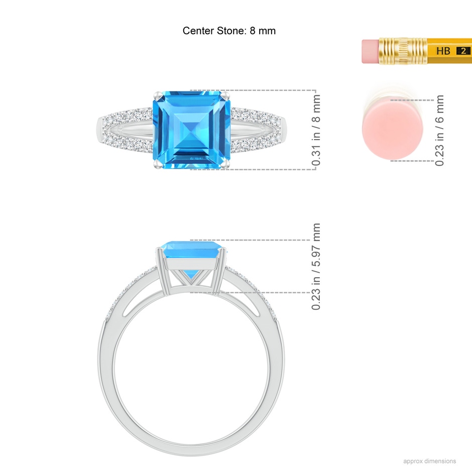 8mm AAAA Solitaire Emerald-Cut Swiss Blue Topaz Split Shank Ring in P950 Platinum Ruler