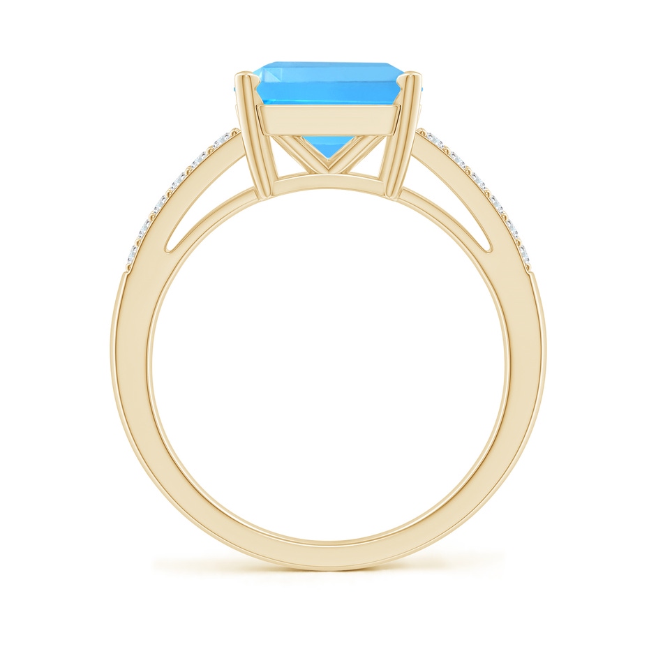 9mm AAAA Solitaire Emerald-Cut Swiss Blue Topaz Split Shank Ring in Yellow Gold side-1