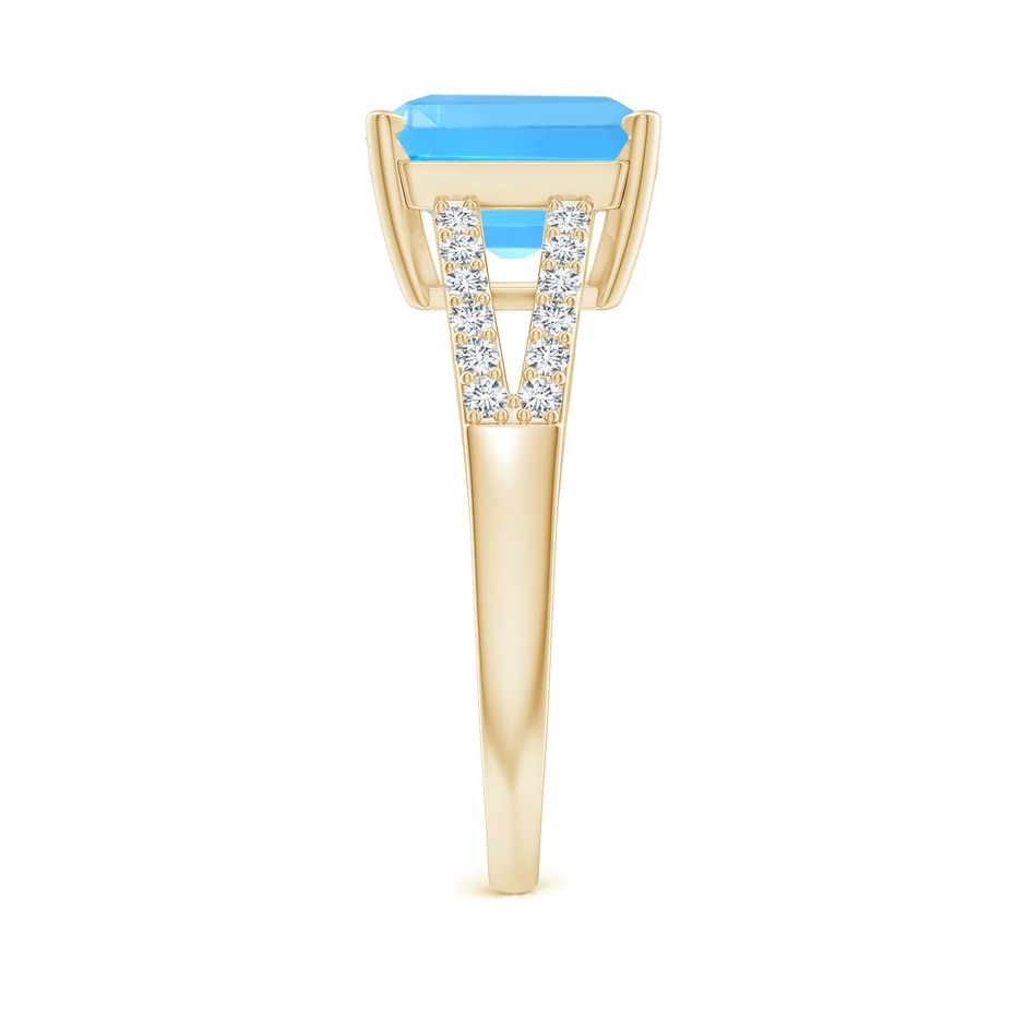 9mm AAAA Solitaire Emerald-Cut Swiss Blue Topaz Split Shank Ring in Yellow Gold side-2