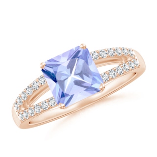 7mm A Solitaire Emerald-Cut Tanzanite Split Shank Ring in Rose Gold