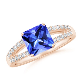 7mm AAA Solitaire Emerald-Cut Tanzanite Split Shank Ring in Rose Gold