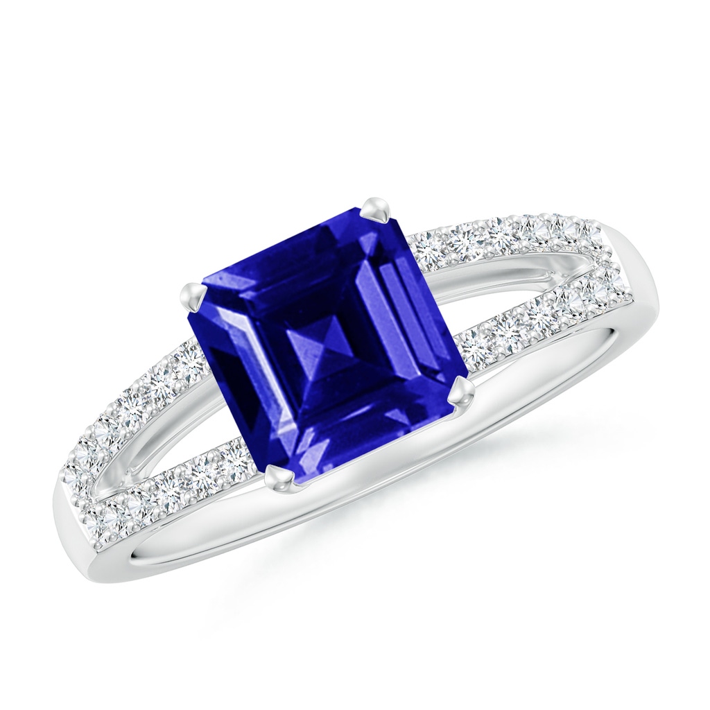 7mm AAAA Solitaire Emerald-Cut Tanzanite Split Shank Ring in P950 Platinum 