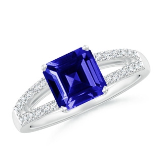 7mm AAAA Solitaire Emerald-Cut Tanzanite Split Shank Ring in P950 Platinum