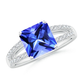 8mm AAA Solitaire Emerald-Cut Tanzanite Split Shank Ring in White Gold