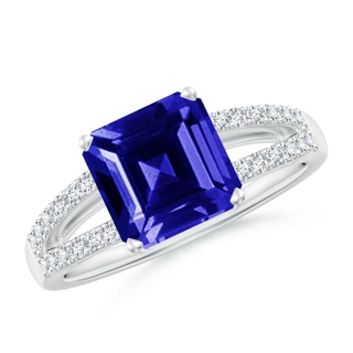 8mm AAAA Solitaire Emerald-Cut Tanzanite Split Shank Ring in P950 Platinum