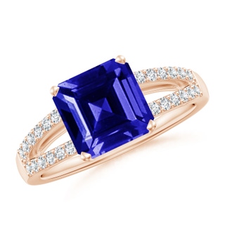 8mm AAAA Solitaire Emerald-Cut Tanzanite Split Shank Ring in Rose Gold