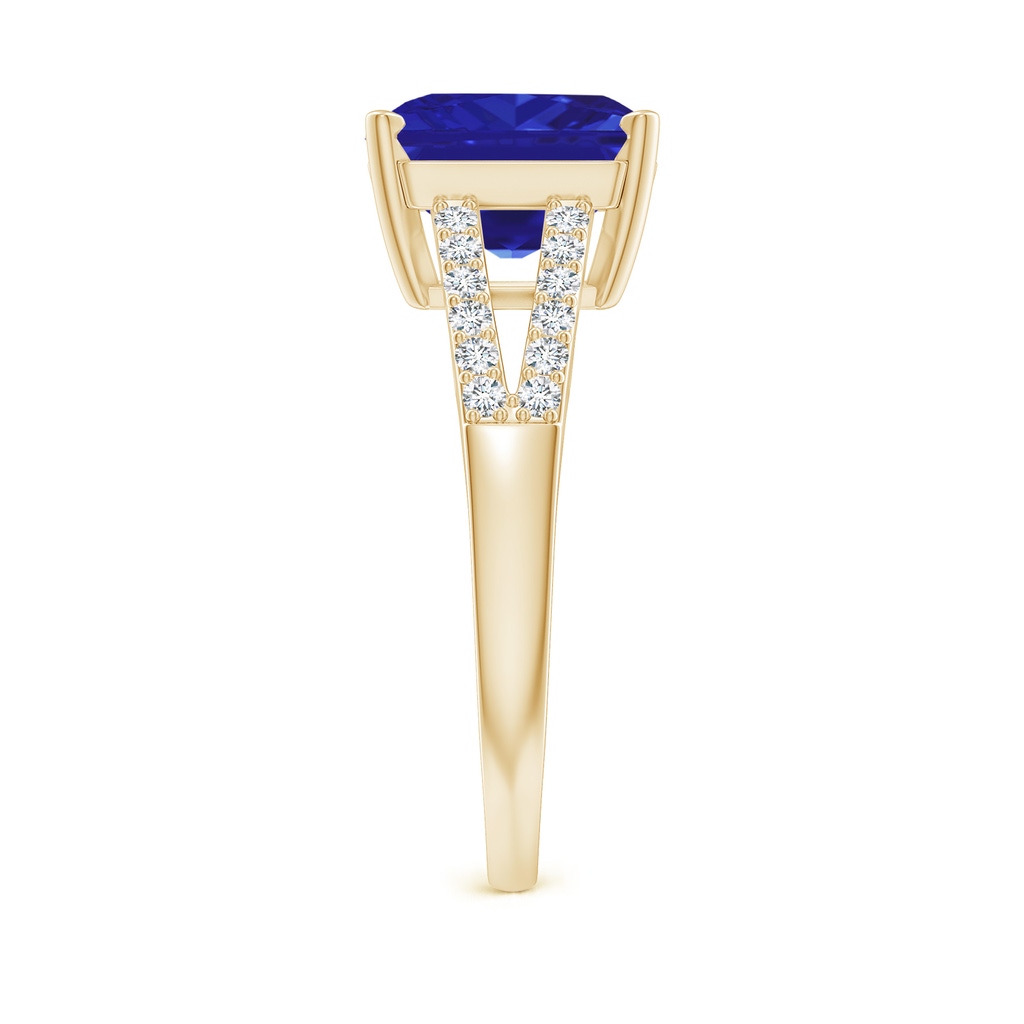 9mm AAAA Solitaire Emerald-Cut Tanzanite Split Shank Ring in Yellow Gold Side-2