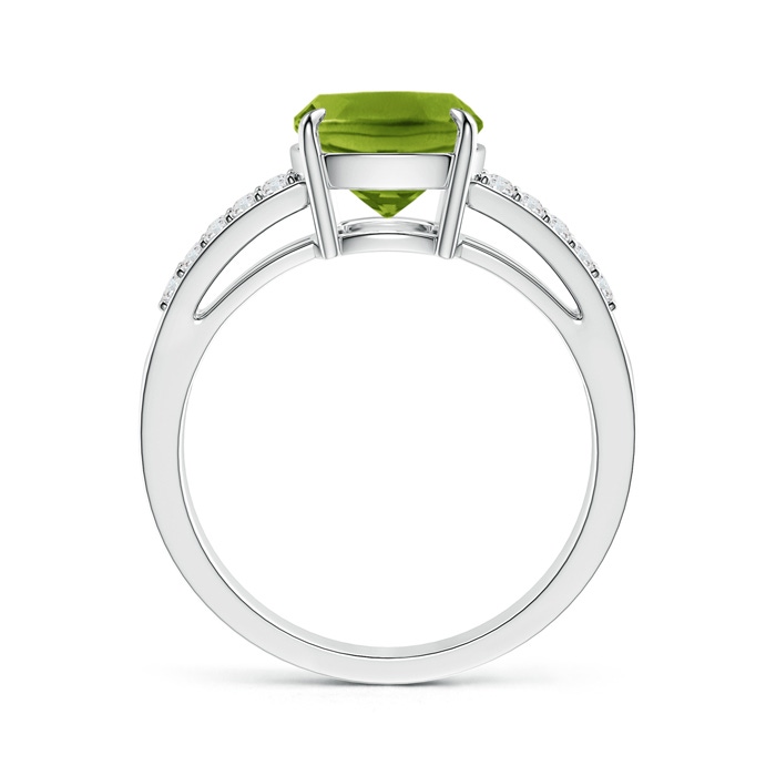 10x8mm AAAA Cushion Peridot Split Shank Ring with Diamond Accents in White Gold Product Image