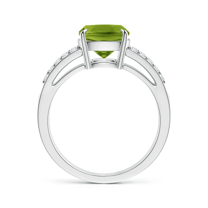 10x8mm AAAA Cushion Peridot Split Shank Ring with Diamond Accents in White Gold product image