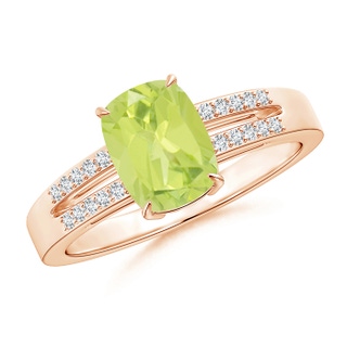 8x6mm A Cushion Peridot Split Shank Ring with Diamond Accents in 10K Rose Gold