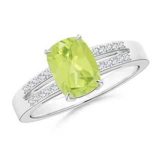 8x6mm A Cushion Peridot Split Shank Ring with Diamond Accents in P950 Platinum