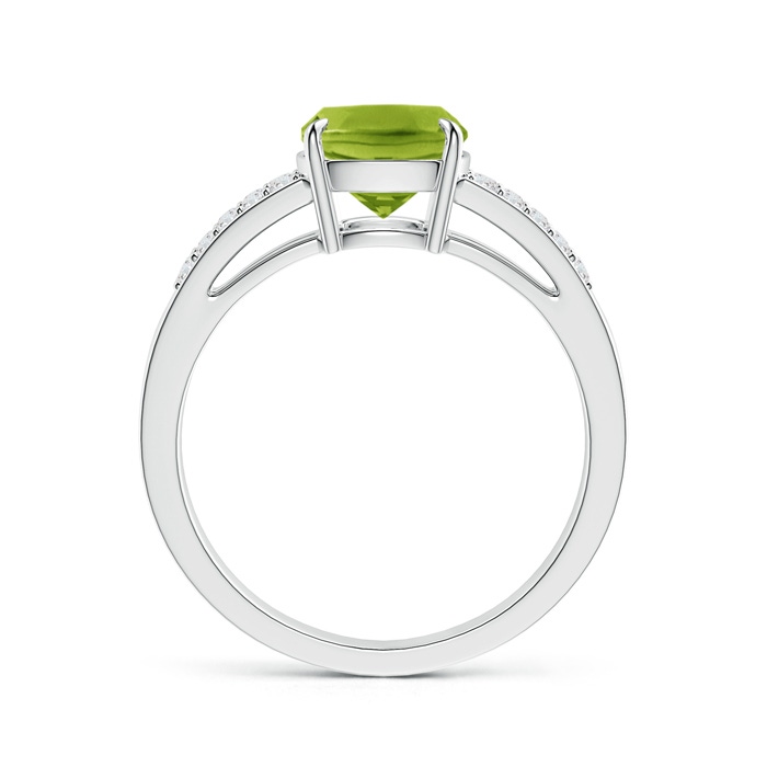 9x7mm AAA Cushion Peridot Split Shank Ring with Diamond Accents in White Gold product image