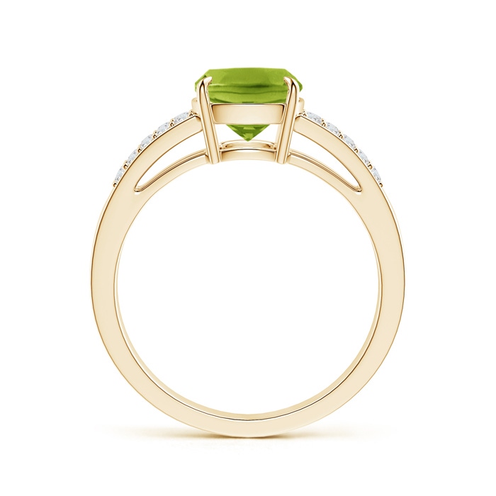 9x7mm AAA Cushion Peridot Split Shank Ring with Diamond Accents in Yellow Gold product image