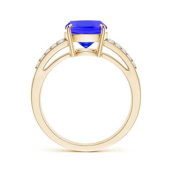 10x8mm AAAA Cushion Tanzanite Split Shank Ring with Diamond Accents in Yellow Gold Side-1