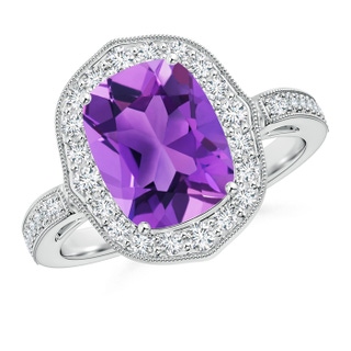 10x8mm AAA Cushion Amethyst Halo Ring in 9K White Gold