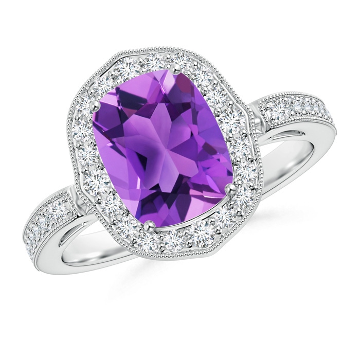 9x7mm AAA Cushion Amethyst Halo Ring in White Gold