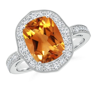 10x8mm AAA Cushion Citrine Halo Ring in White Gold