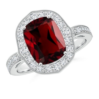 10x8mm AAAA Cushion Garnet Halo Ring in P950 Platinum