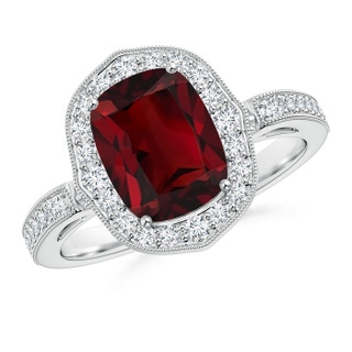 9x7mm AAA Cushion Garnet Halo Ring in White Gold