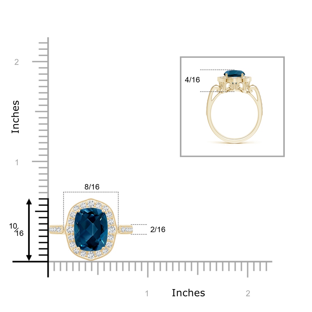 10x8mm AAAA Cushion London Blue Topaz Halo Ring in Yellow Gold Product Image