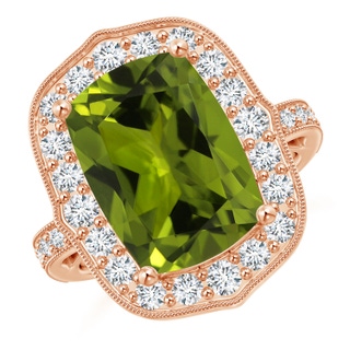 11.02x8.99x5.64mm AA GIA Certified Rectangular Cushion Peridot Halo Ring in 18K Rose Gold