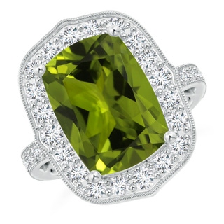 11.02x8.99x5.64mm AA GIA Certified Rectangular Cushion Peridot Halo Ring in P950 Platinum