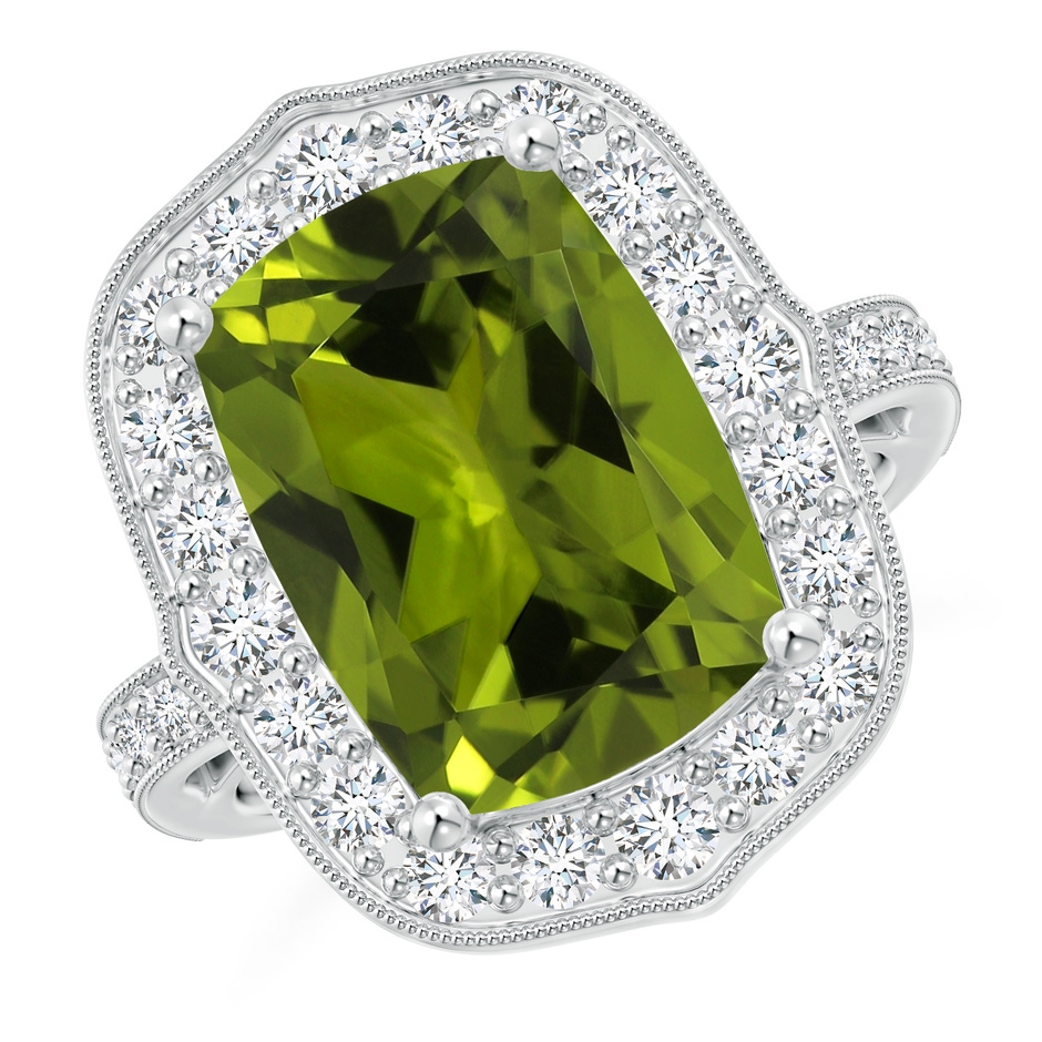 11.02x8.99x5.64mm AA GIA Certified Rectangular Cushion Peridot Halo Ring in White Gold 