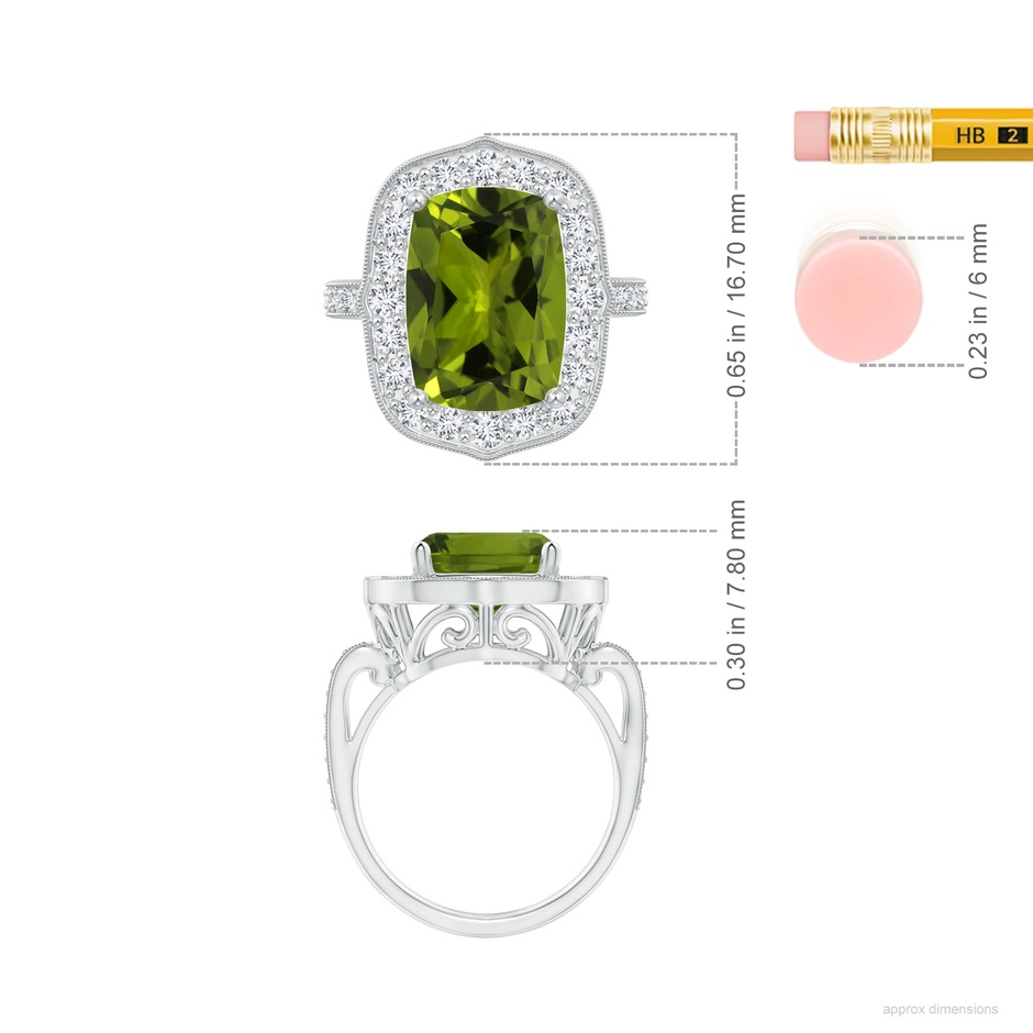 11.02x8.99x5.64mm AA GIA Certified Rectangular Cushion Peridot Halo Ring in White Gold ruler