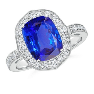 10x8mm AAA Cushion Tanzanite Halo Ring in P950 Platinum