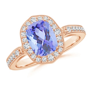 8x6mm A Cushion Tanzanite Halo Ring in Rose Gold