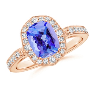 8x6mm AA Cushion Tanzanite Halo Ring in Rose Gold