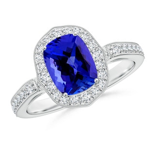 8x6mm AAAA Cushion Tanzanite Halo Ring in P950 Platinum