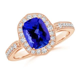 8x6mm AAAA Cushion Tanzanite Halo Ring in Rose Gold