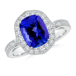 9x7mm AAAA Cushion Tanzanite Halo Ring in P950 Platinum