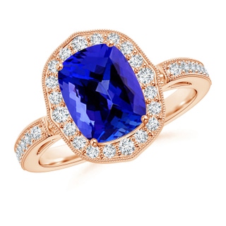 9x7mm AAAA Cushion Tanzanite Halo Ring in Rose Gold