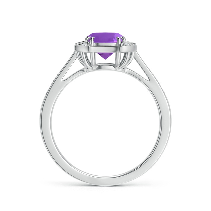 6mm AAA Art Deco Cushion Cut Amethyst Ring with Diamond Accents in 9K White Gold Product Image
