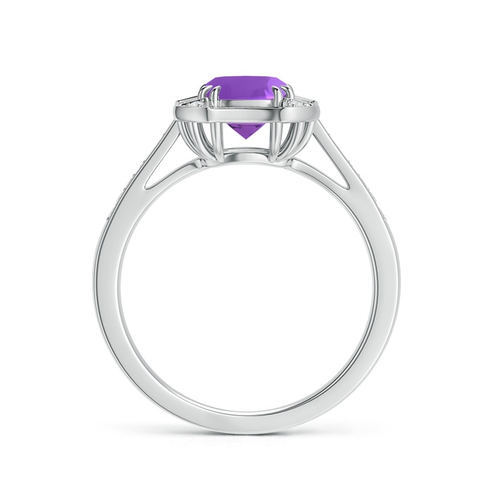 6mm AAA Art Deco Cushion Cut Amethyst Ring with Diamond Accents in 9K White Gold product image