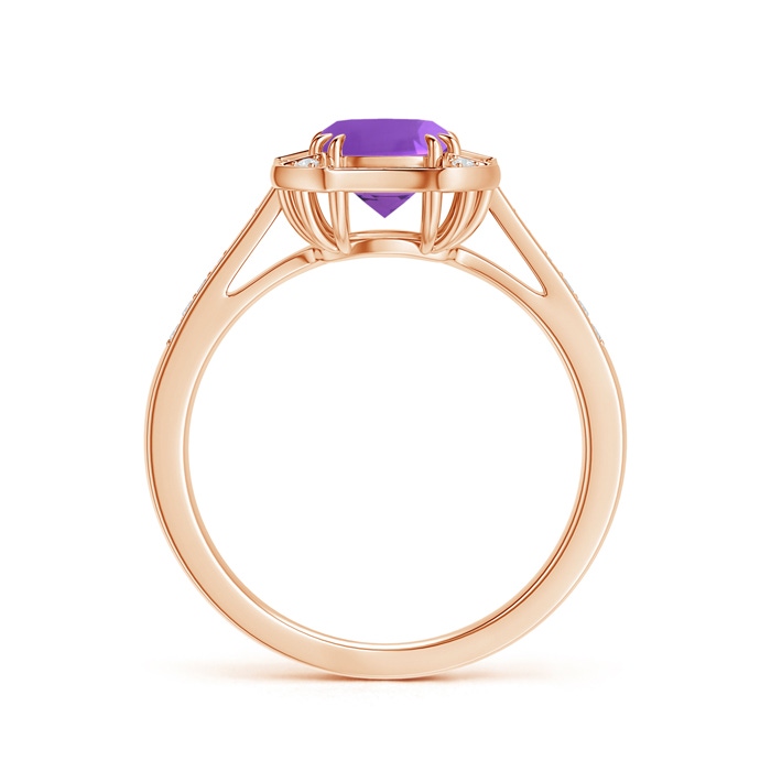 6mm AAA Art Deco Cushion Cut Amethyst Ring with Diamond Accents in Rose Gold product image