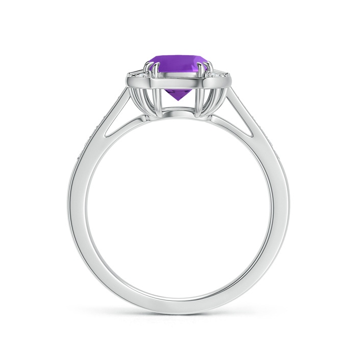 6mm AAAA Art Deco Cushion Cut Amethyst Ring with Diamond Accents in White Gold product image