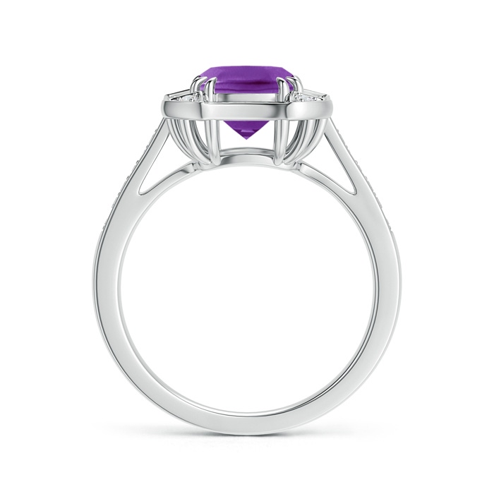 7mm AAA Art Deco Cushion Cut Amethyst Ring with Diamond Accents in White Gold Product Image