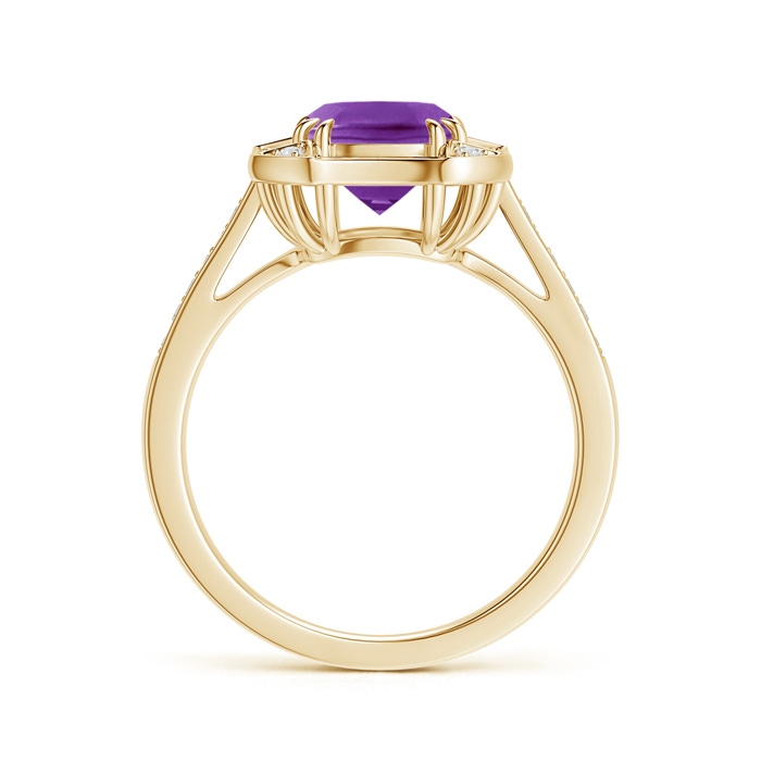 7mm AAA Art Deco Cushion Cut Amethyst Ring with Diamond Accents in Yellow Gold product image