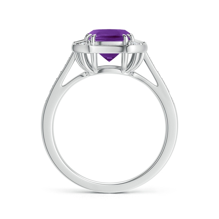 7mm AAAA Art Deco Cushion Cut Amethyst Ring with Diamond Accents in P950 Platinum product image