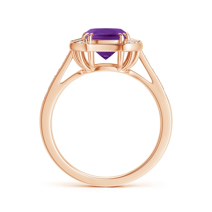 7mm AAAA Art Deco Cushion Cut Amethyst Ring with Diamond Accents in Rose Gold product image